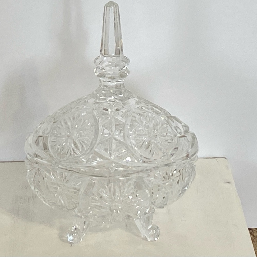 Vintage cut crystal glass footed compote